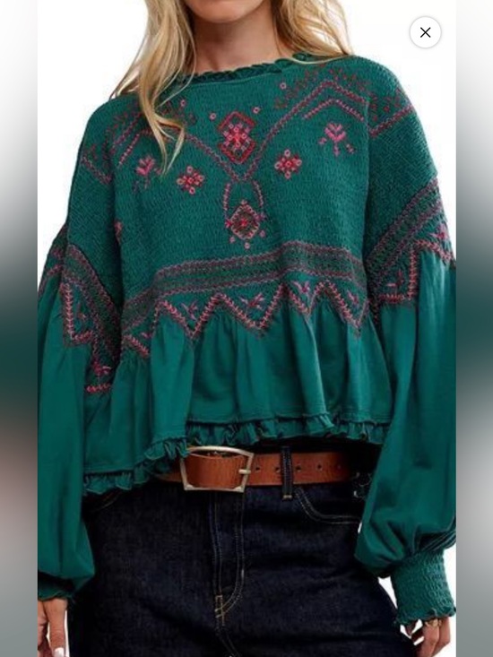 Free People Tops - FREE PEOPLE HOLLY KNIT TOP in Green Combo NWT sz L